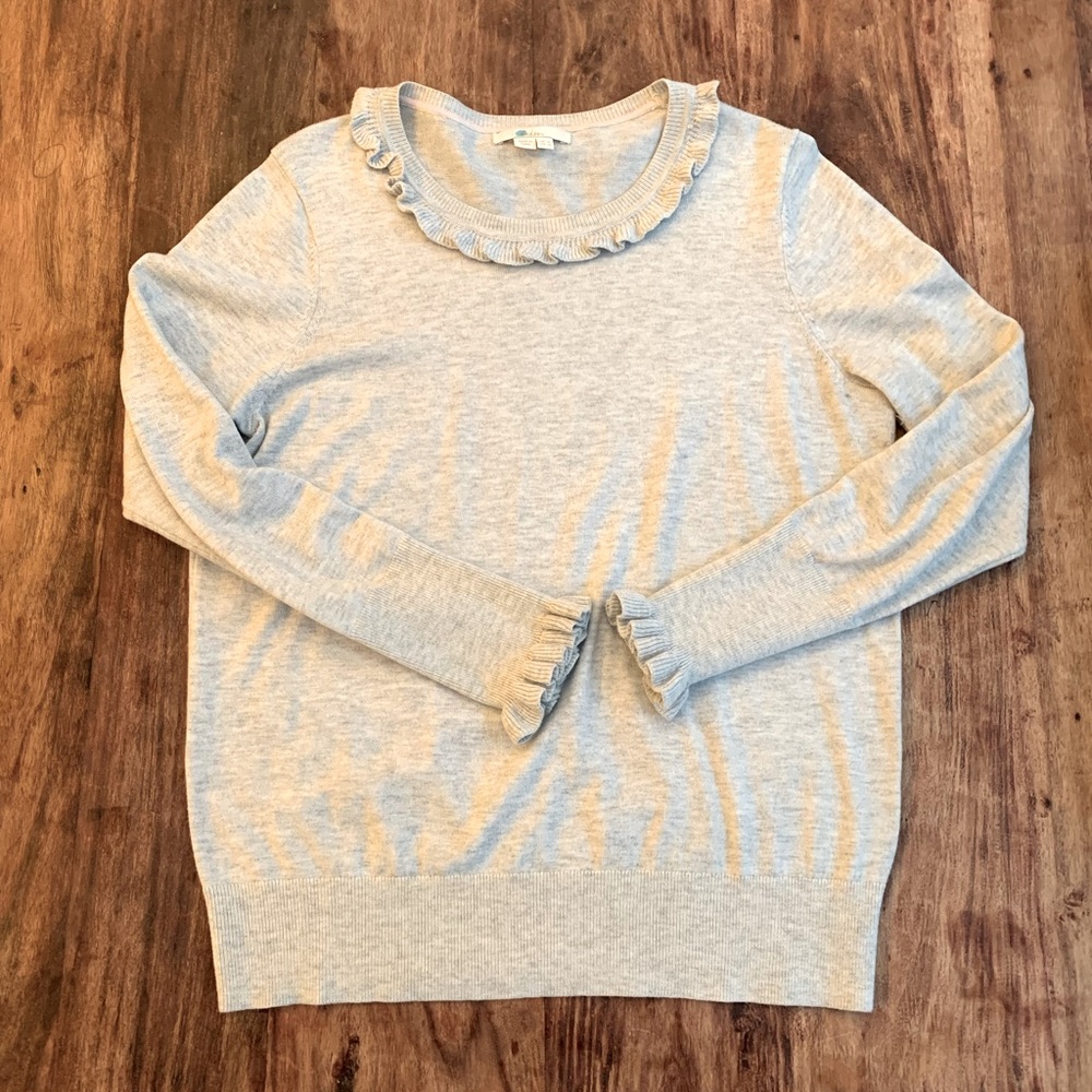 Boden Ruffle Neck Sweater in Heathered Grey